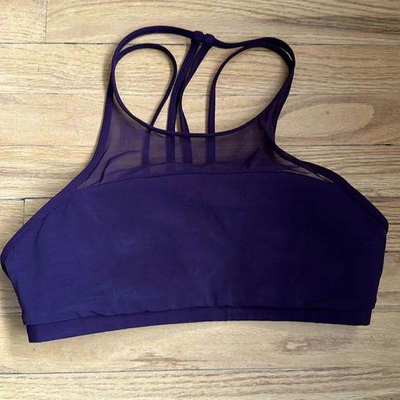 Lululemon sz 8 Get Set Bra Black Cherry great pre owned with pads strappy - Picture 2 of 11